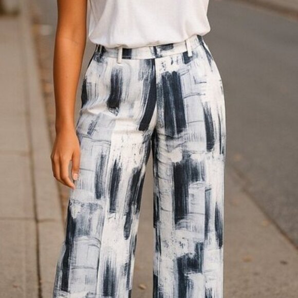 Vintage Pants - VINTAGE HANDMADE Textured Wide Leg Pants XL Pull On Abstract Paint Wearable Art